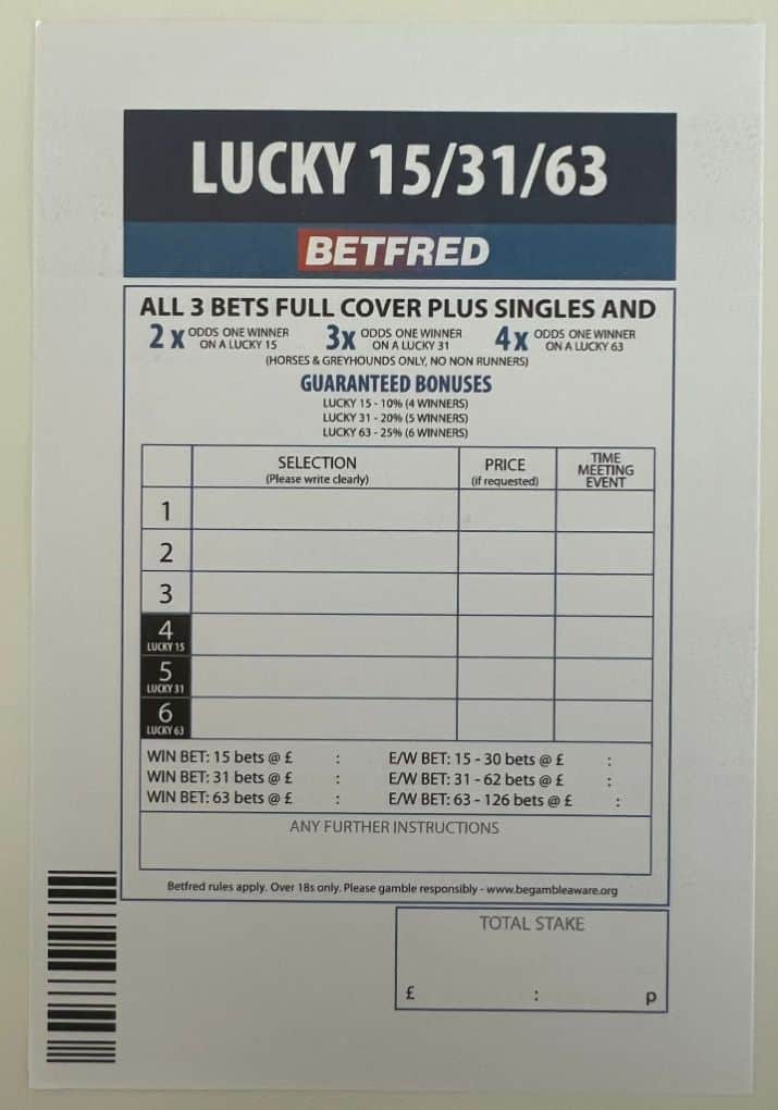 Lucky 15 Betting Slips
