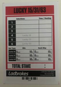 Ladbrokes Blank Lucky 15 Betting Slip