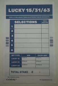Coral Betting Slips 10 Lucky 15 Bet Blank Coral Betting Slip