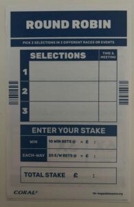 Coral Betting Slips 15 Round Robin Blank Coral Betting Slip