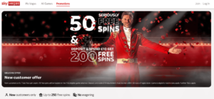 50 Free Spins on Sky Vegas
