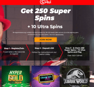 32Red 250 Free Spins Offer