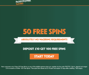 50 free spins at Paddy Power