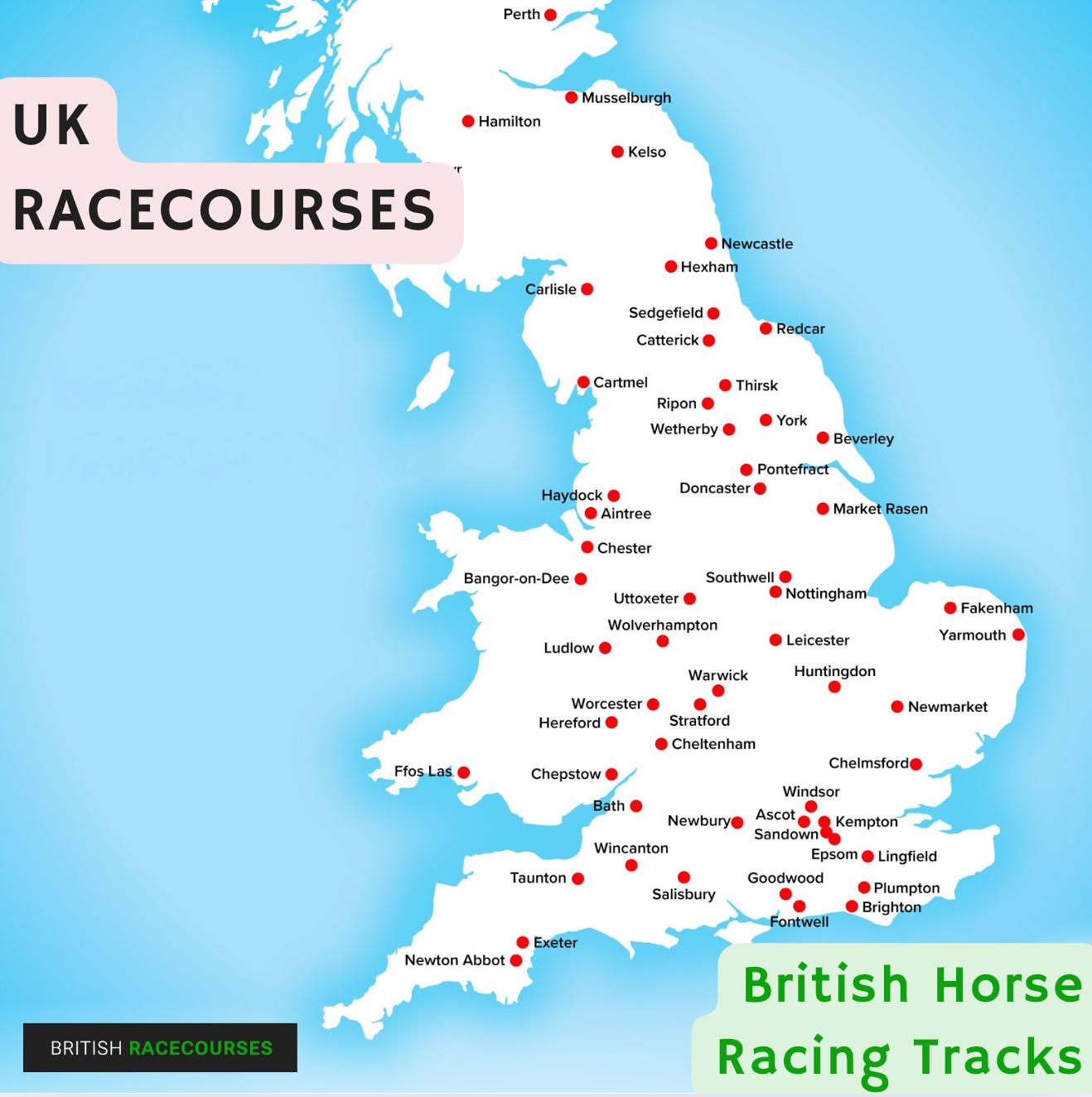 British Racecourses 17 UK Racecourses Map