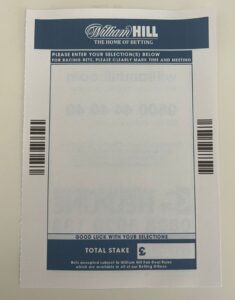 William Hill Blank Betting Slip