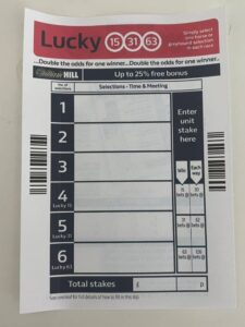William Hill Blank Lucky 15, 31,63 Betting Slip