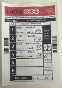 William Hill Win Bet Lucky 15 Betting Slip