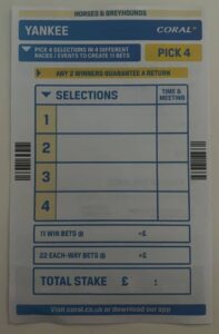 Yankee Blank Coral Betting Slip